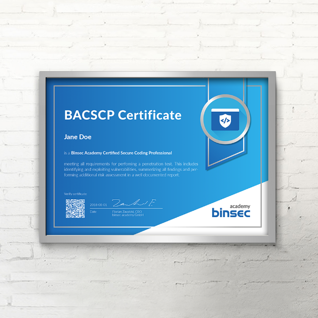Zertifikat Design binsec academy